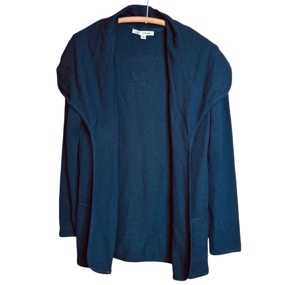 ST. JOHN Black Knit Wool Blend Open Cardigan Sweater Big Collar size P S/M